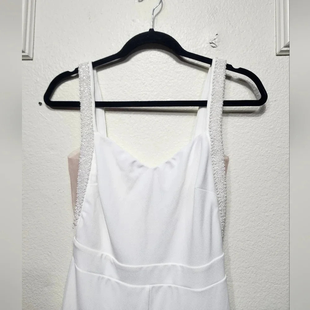 Lulu's Love Aglow White Pearl Beaded Sleeveless Straight Leg Jumpsuit S Wedding - Picture 9 of 12